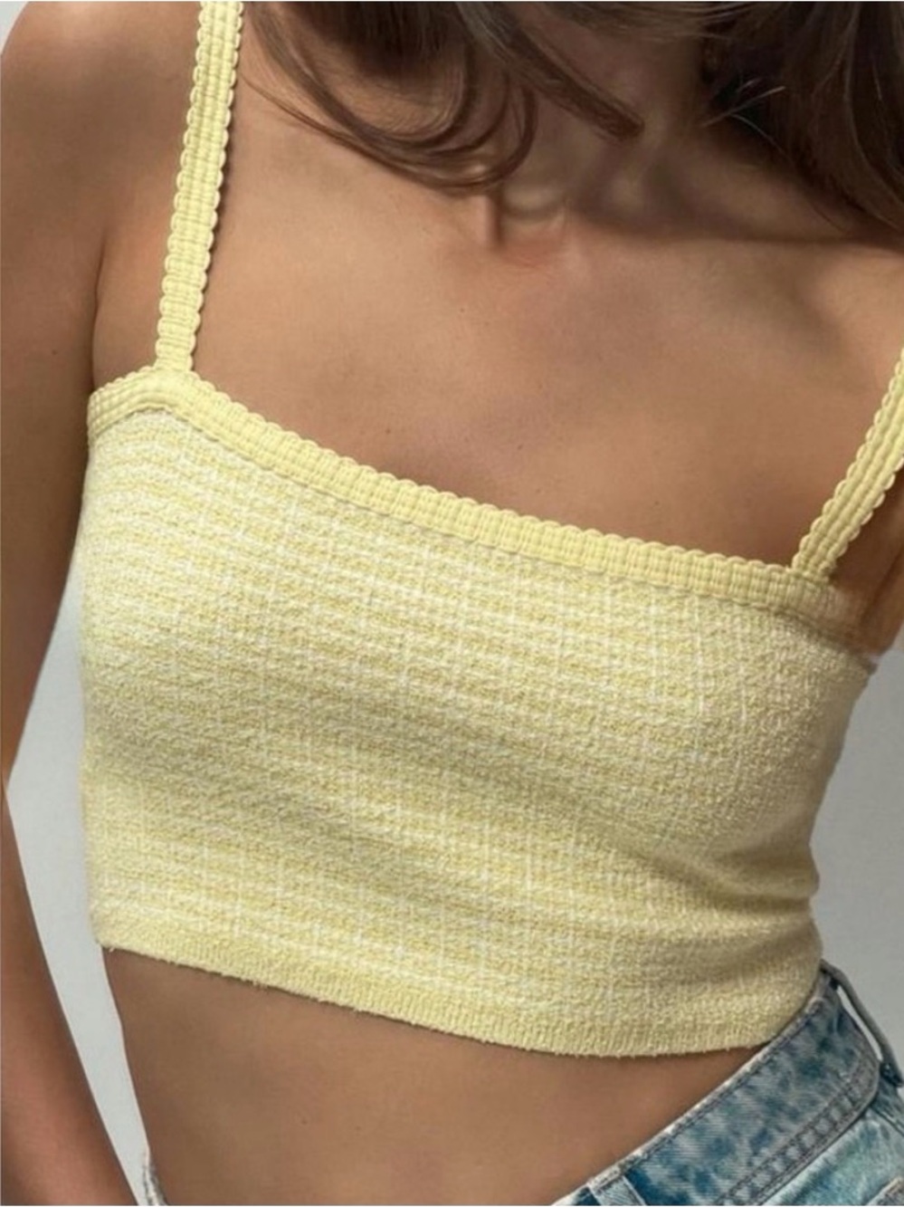 Zara Yellow Knit Cropped Tank Top